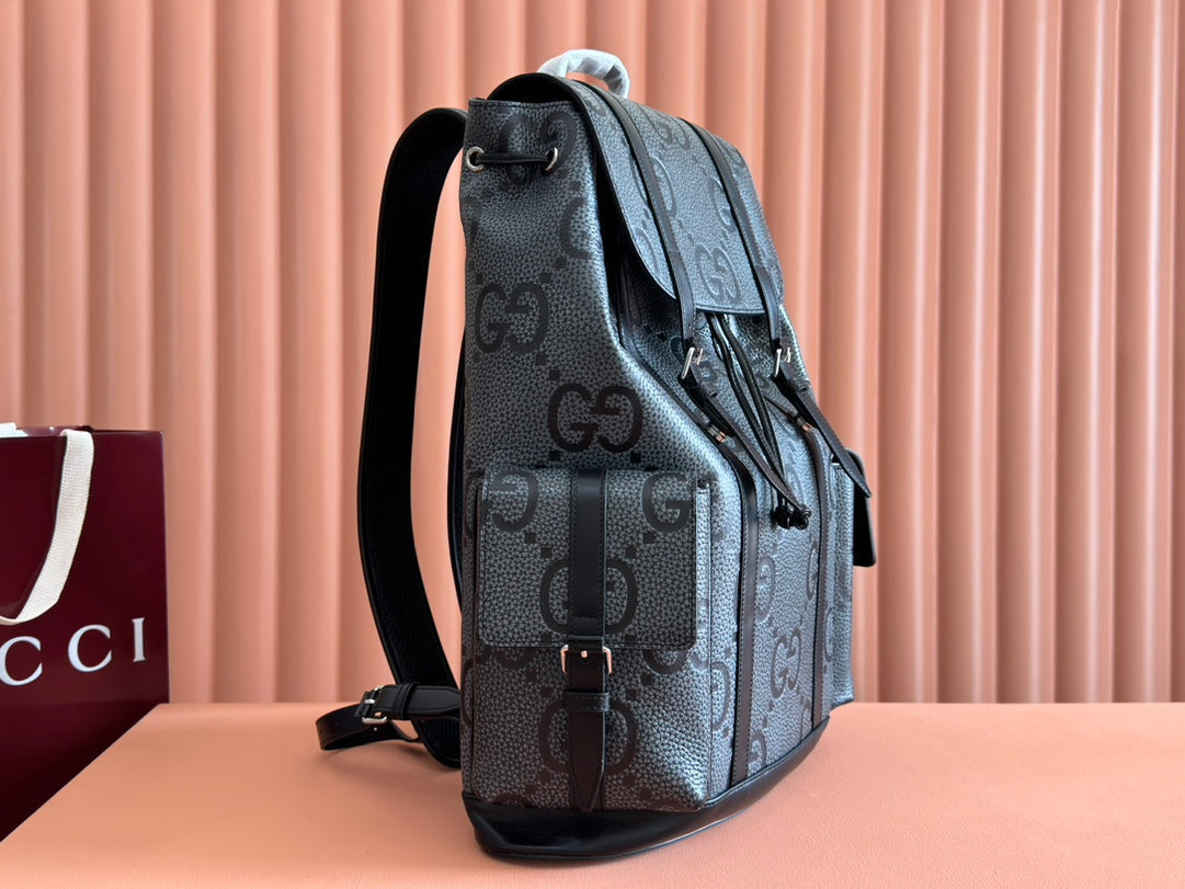 GUCCI LARGE BACKPACK JUMBO 41 IN GREY AND BLACK GRAINY LAMBSKIN