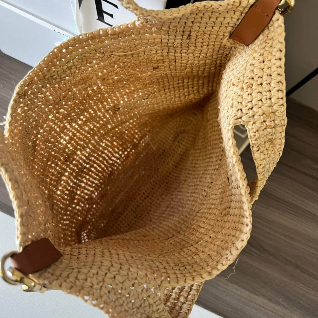 LOEWE 25S SLIT TOTE BAG 30 IN NATURAL CANVAS SHOULDER STRAP