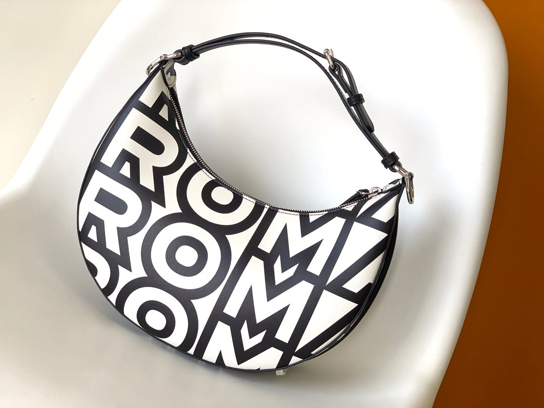 FENDIGRAPHY SMALL 29 IN WHITE MIX BLACK SMOOTH CALFSKIN SILVER HARDWARE
