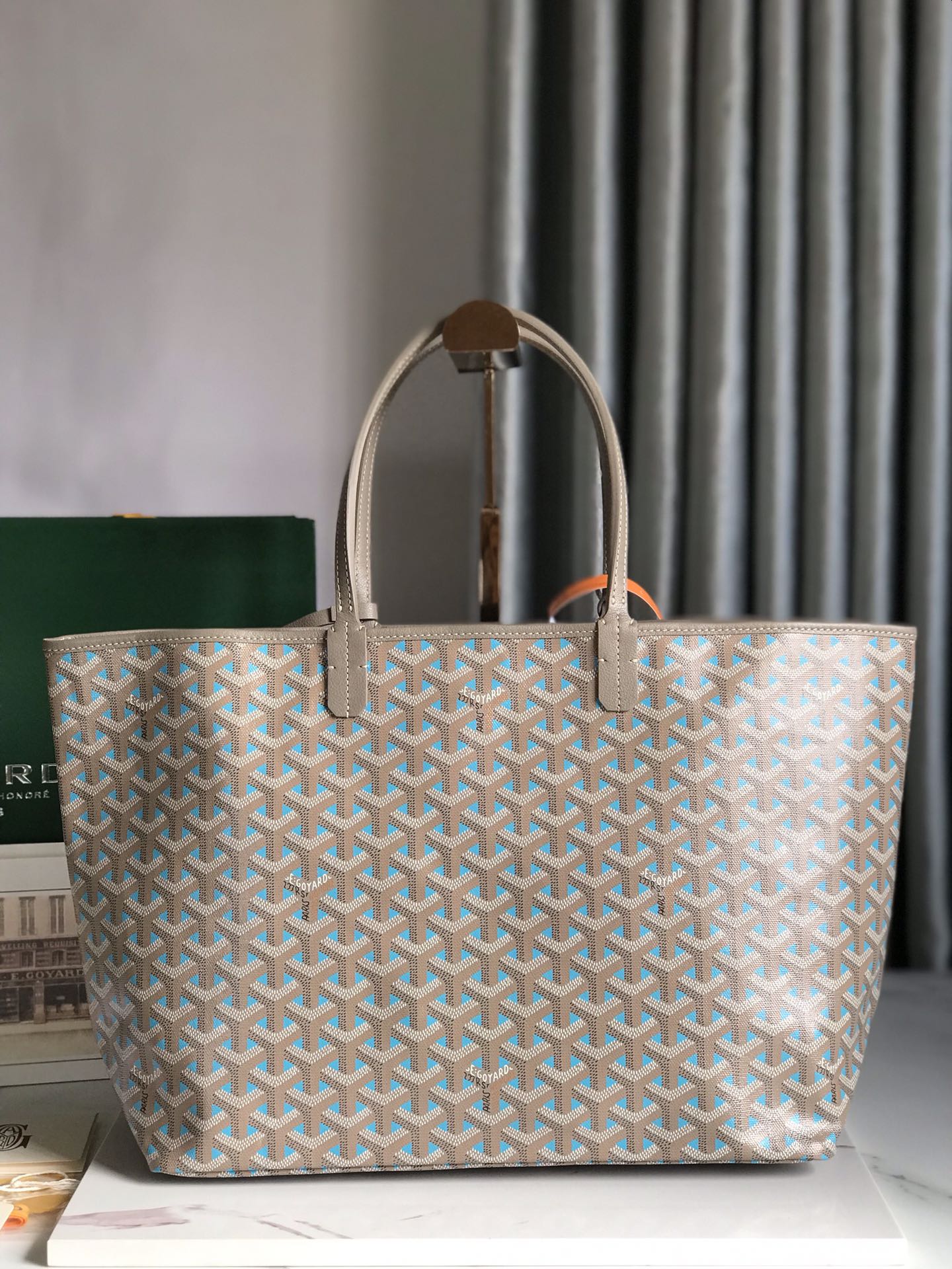 SAINT LOUIS PM 34 IN GREY MIX BLUE GOYARDINE CANVAS AND CALFSKIN