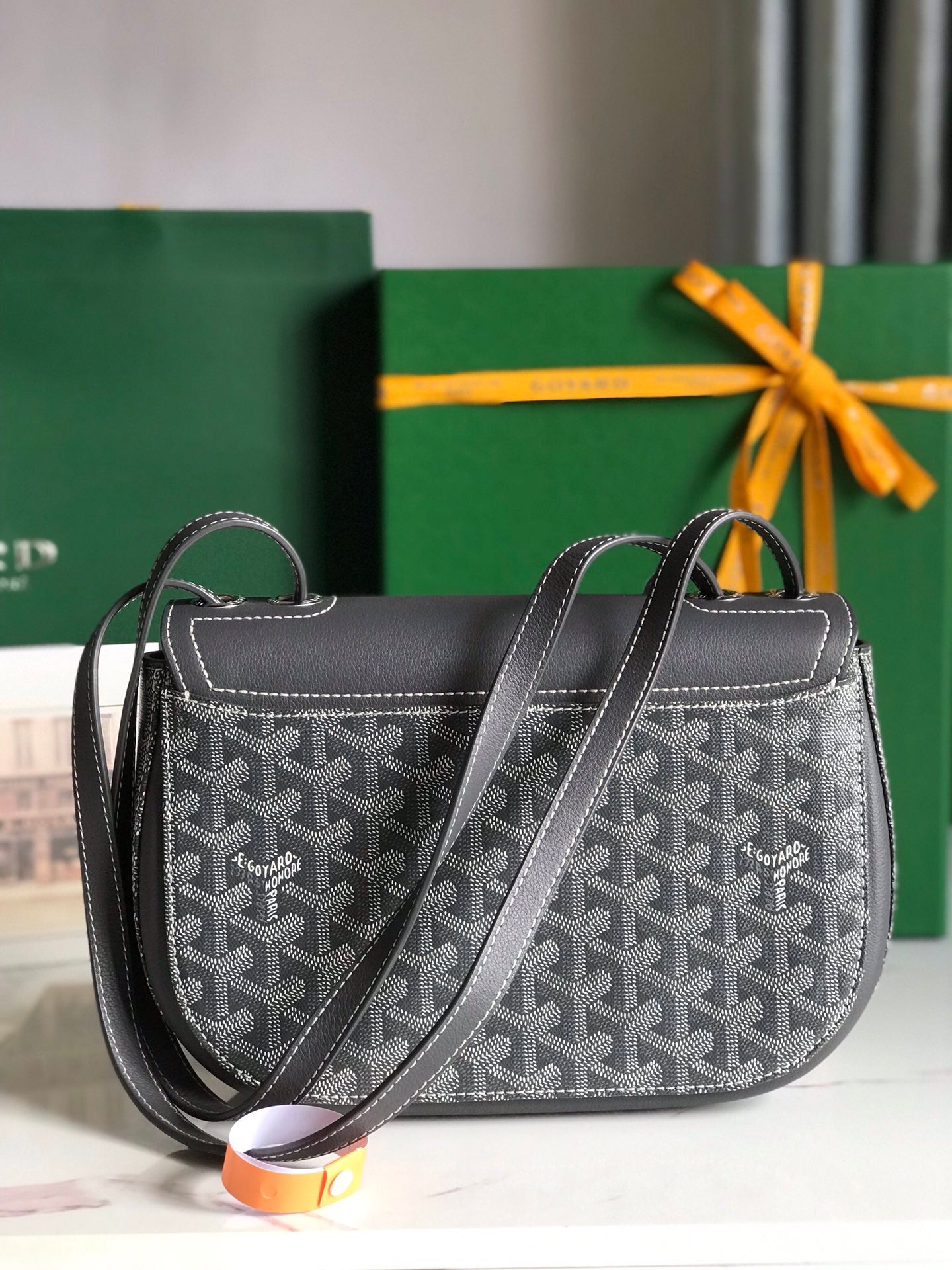 233 BAG 25 IN GRAY CALFKIN AND GOYARDINE CANVAS