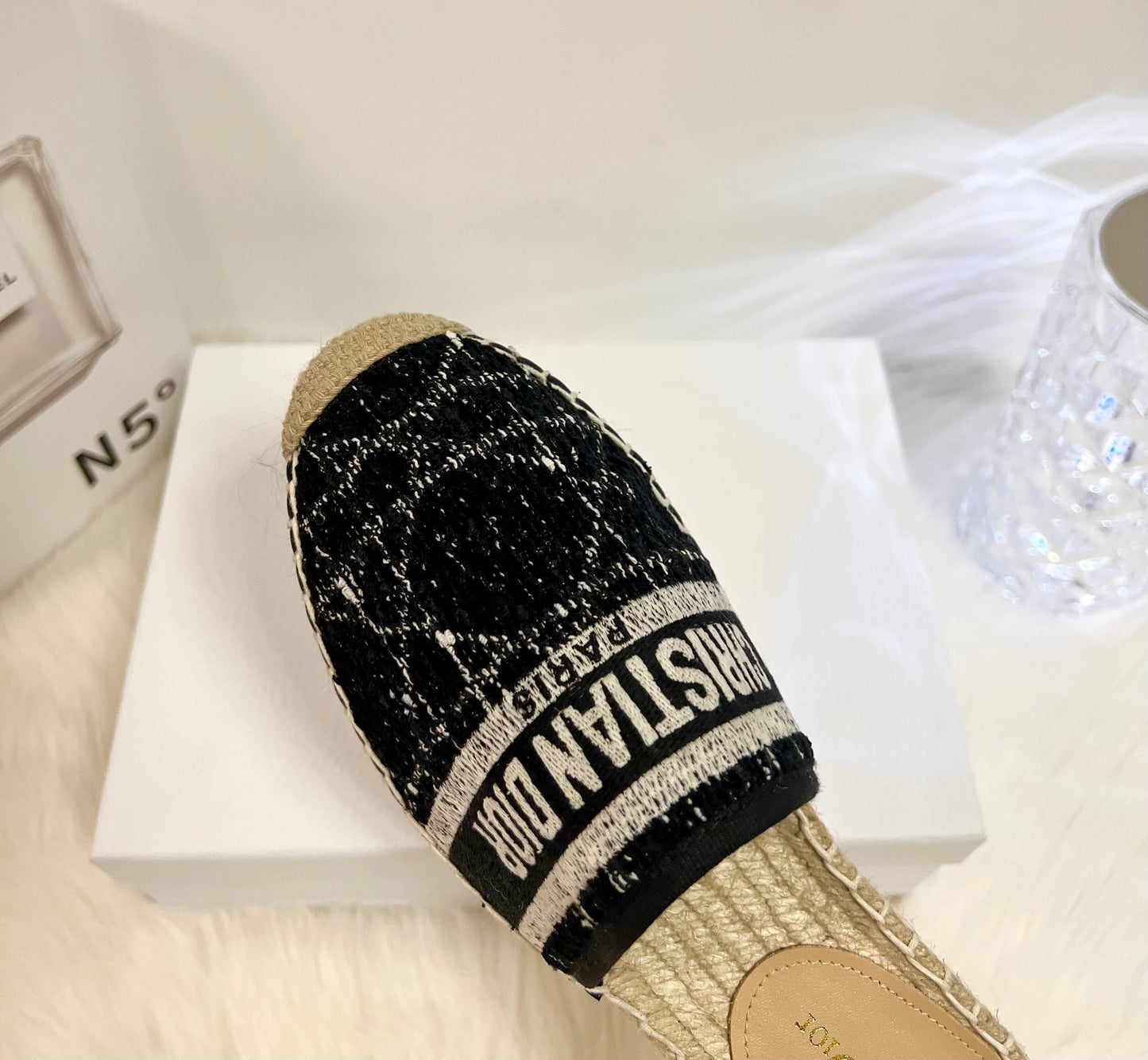 DIOR GRANVILLE ESPADRILLE BLACK OBLIQUE EMBROIDERED COTTON MULE