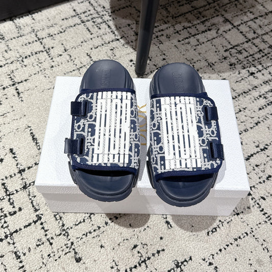 DIOR ADJUSTABLE STRAP SANDALS 25S 50 MM IN NAVY BLUE FABRIC MIX CALFSKIN STYLE 2