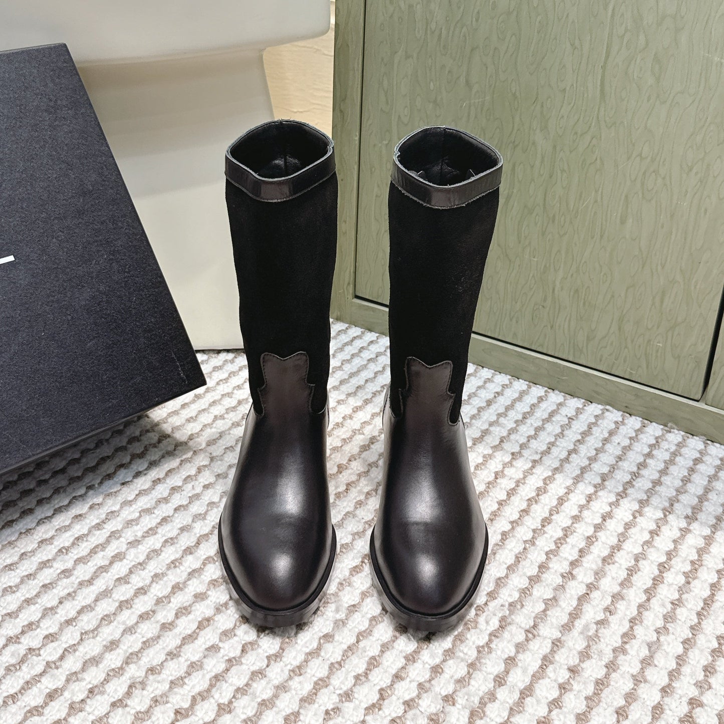 CHANEL 25S MID-CALF BOOTS IN BLACK SUEDE MIX CALFSKIN