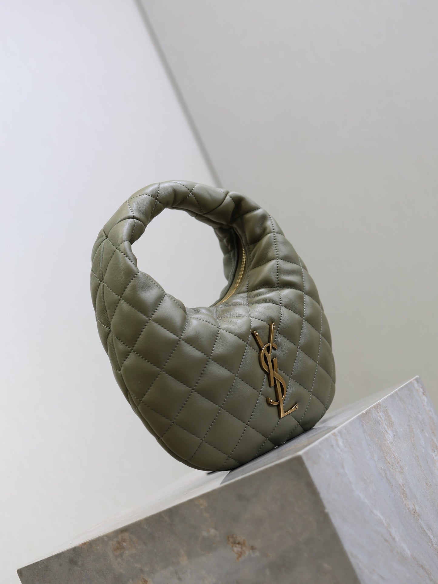 YSL 25S ICARE BABY 17 IN DARK OLIVE QUILTED CALFSKIN GOLD HARDWRE