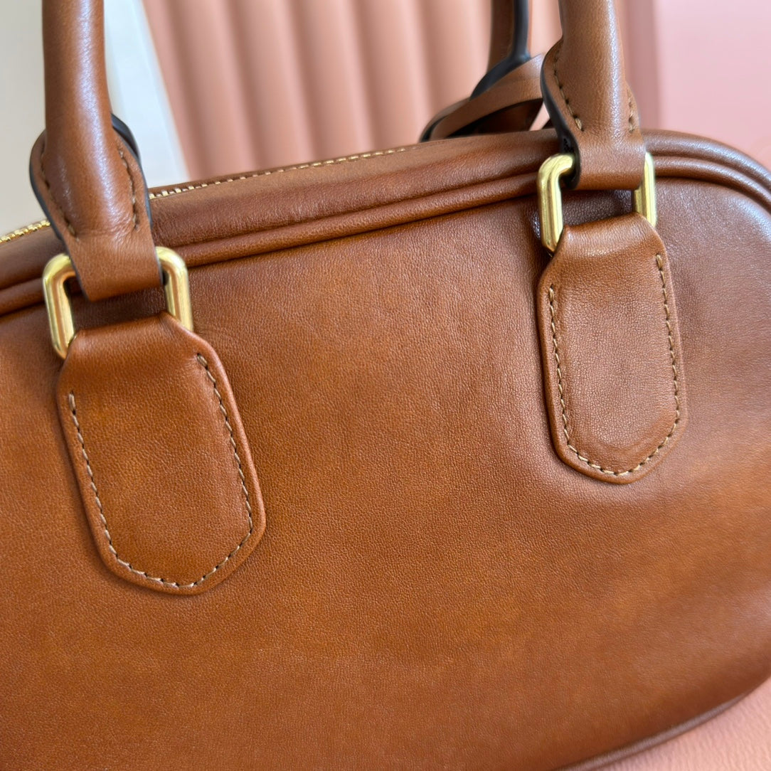 MIUMIU 26S ARCADIE BAG 19 IN TAN BROWN CALFSKIN GOLD HARDWARE