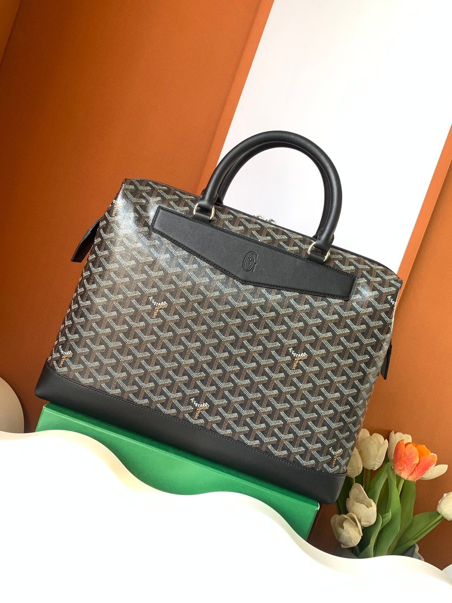 CISALPIN DOCUMENT CASE 39 IN BLACK GOYARDINE CANVAS AND CALFSKIN